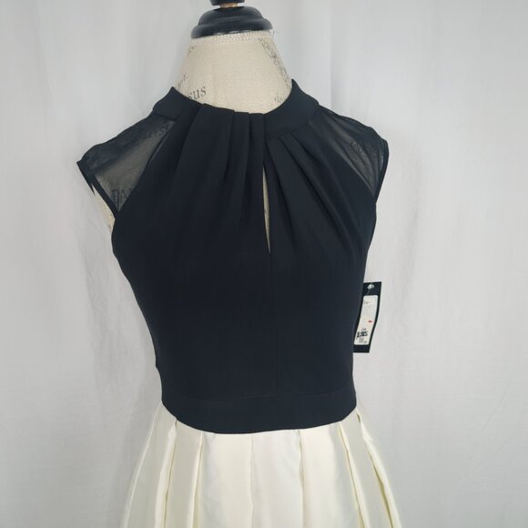 Betsy & Adam Black White Dress 6 Small Formal Midi Hi-Lo NWT - Picture 2 of 10
